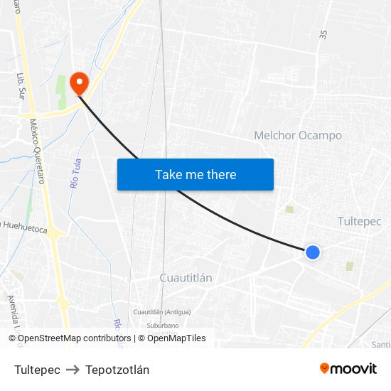 Tultepec to Tepotzotlán map