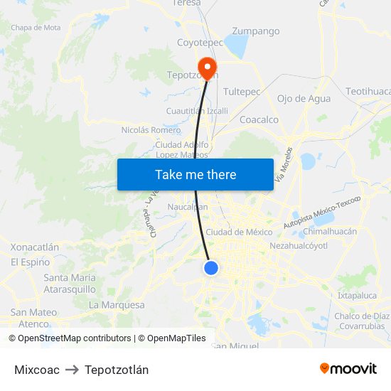 Mixcoac to Tepotzotlán map