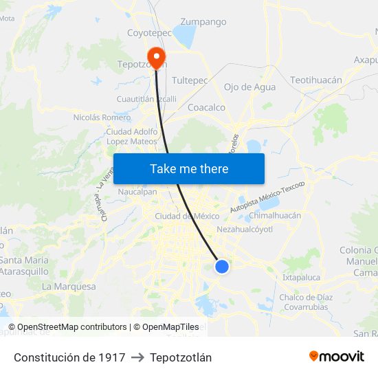 Constitución de 1917 to Tepotzotlán map