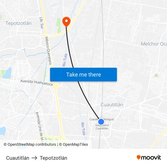 Cuautitlán to Tepotzotlán map