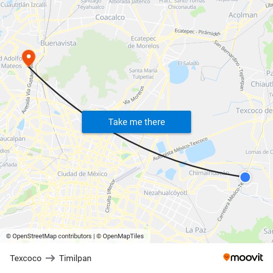 Texcoco to Timilpan map