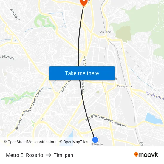 Metro El Rosario to Timilpan map