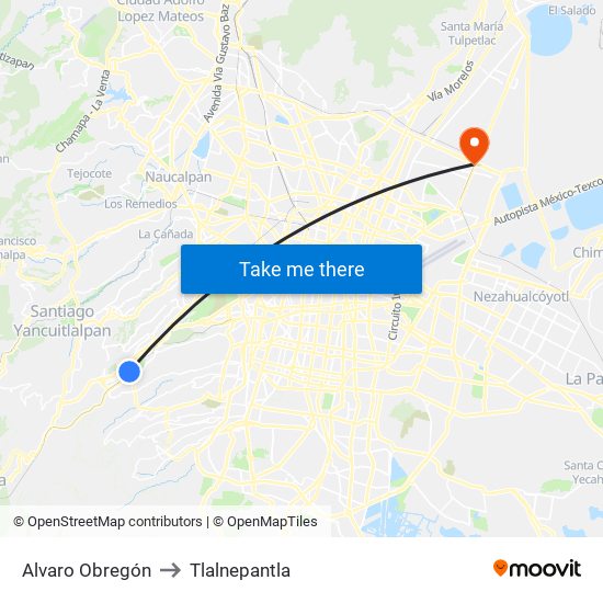 Alvaro Obregón to Tlalnepantla map