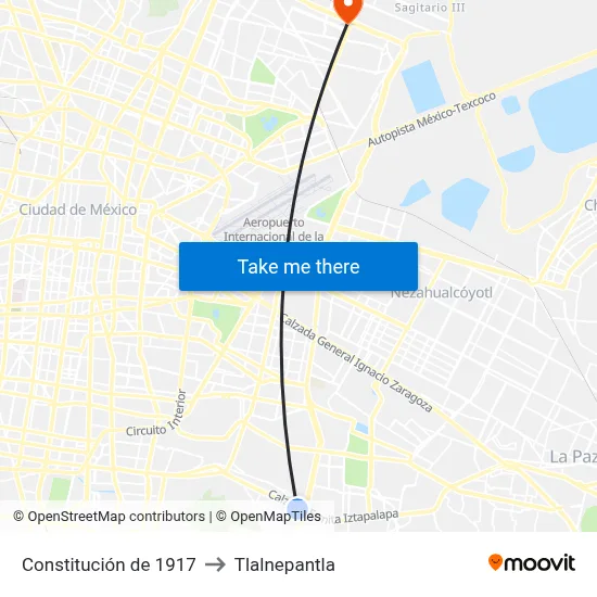 Constitución de 1917 to Tlalnepantla map