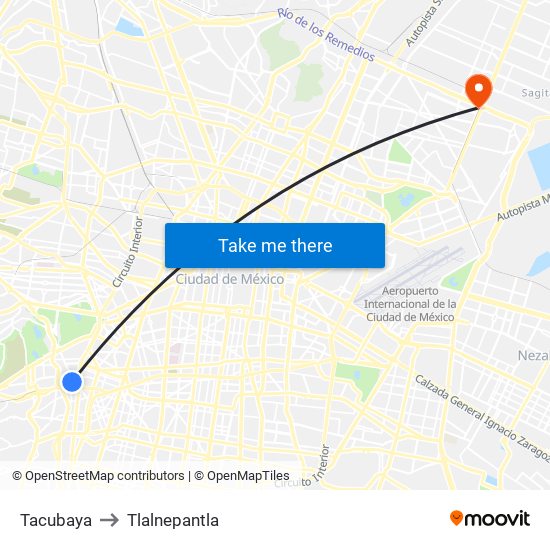 Tacubaya to Tlalnepantla map