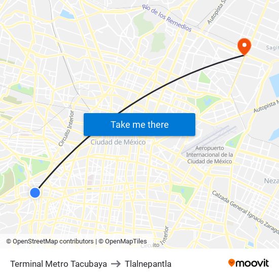 Terminal Metro Tacubaya to Tlalnepantla map