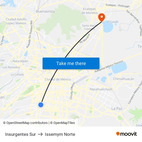 Insurgentes Sur to Issemym Norte map