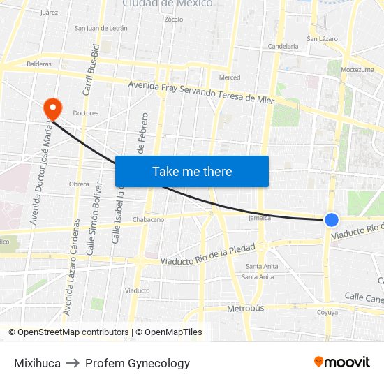 Mixihuca to Profem Gynecology map