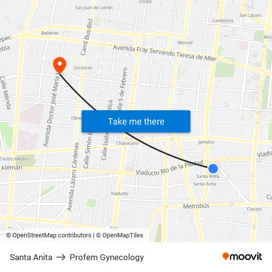 Santa Anita to Profem Gynecology map