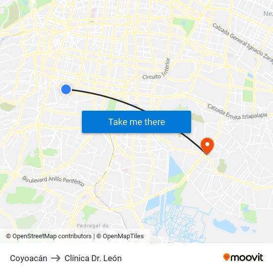 Coyoacán to Clínica Dr. León map
