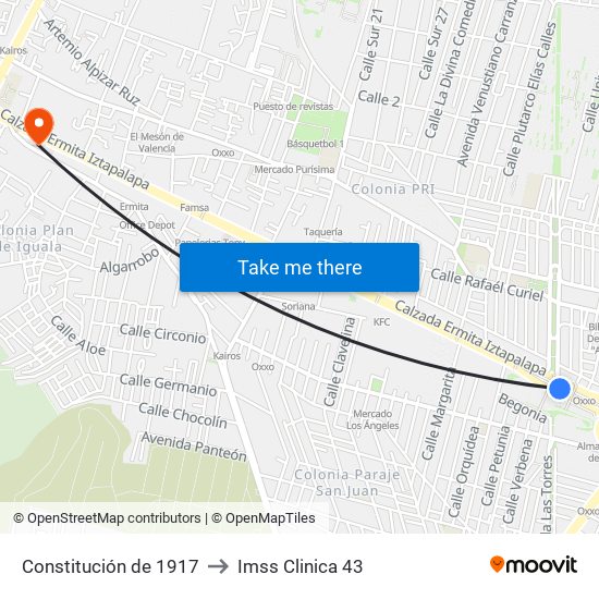 Constitución de 1917 to Imss Clinica 43 map