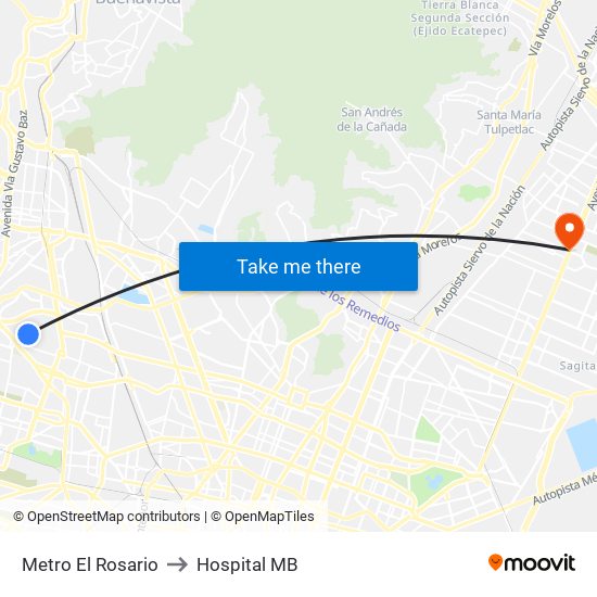 Metro El Rosario to Hospital MB map