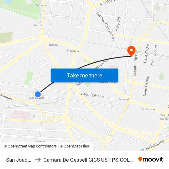 San Joaquín to Camara De Gessell CICS UST PSICOLOGIA map