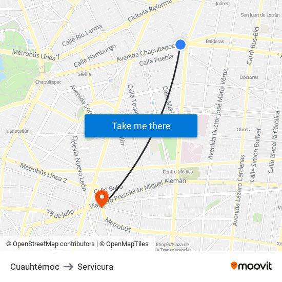 Cuauhtémoc to Servicura map