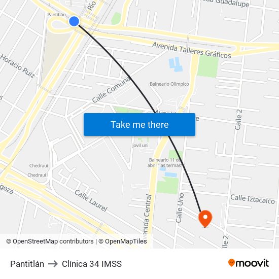 Pantitlán to Clínica 34 IMSS map