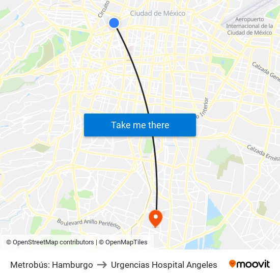 Metrobús: Hamburgo to Urgencias Hospital Angeles map