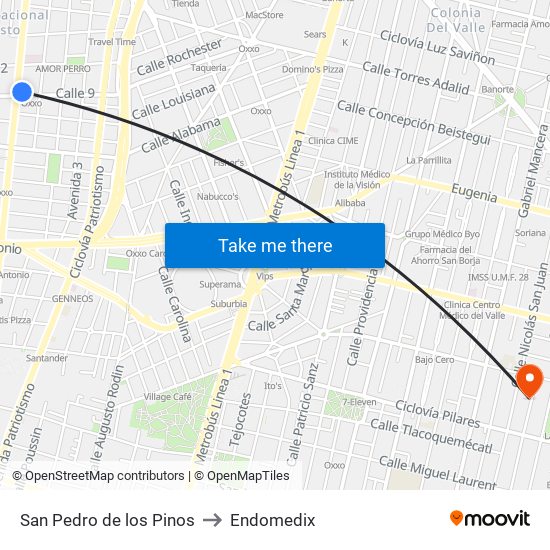 San Pedro de los Pinos to Endomedix map