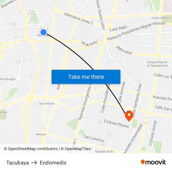 Tacubaya to Endomedix map