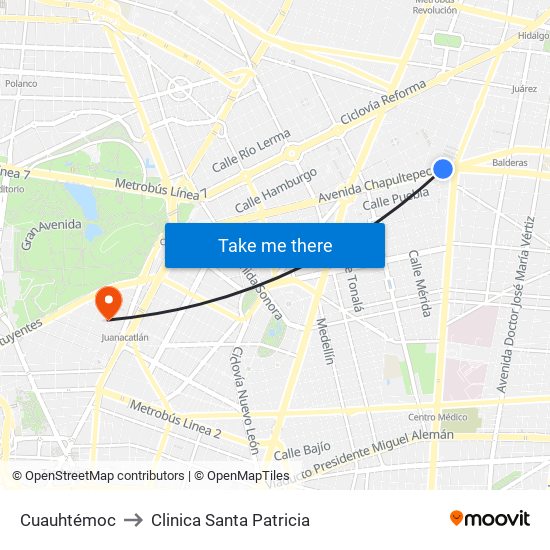 Cuauhtémoc to Clinica Santa Patricia map