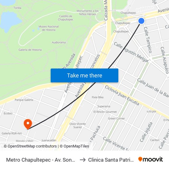 Metro Chapultepec - Av. Sonora to Clinica Santa Patricia map