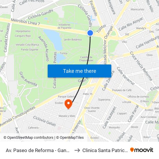 Av. Paseo de Reforma - Gandhi to Clinica Santa Patricia map