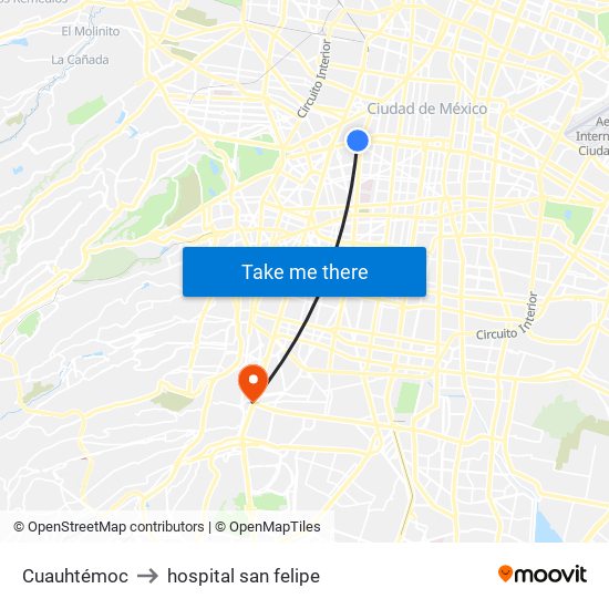 Cuauhtémoc to hospital san felipe map