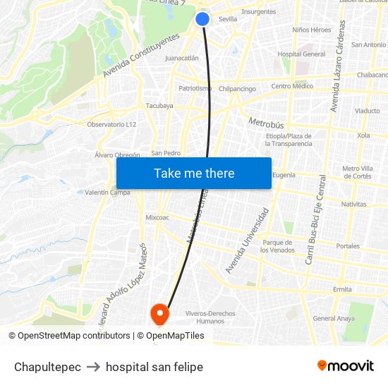 Chapultepec to hospital san felipe map