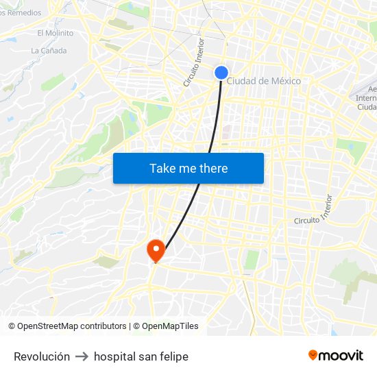 Revolución to hospital san felipe map