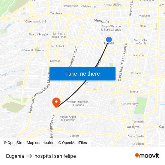 Eugenia to hospital san felipe map