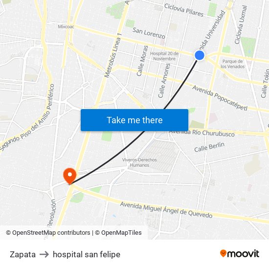 Zapata to hospital san felipe map