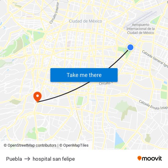 Puebla to hospital san felipe map