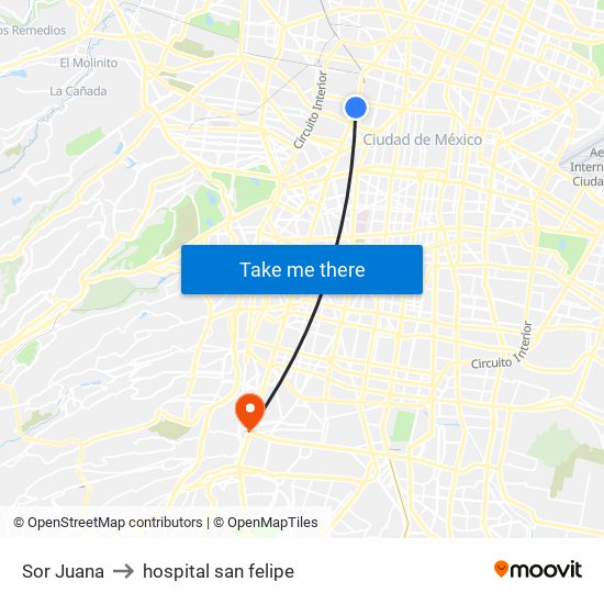 Sor Juana to hospital san felipe map