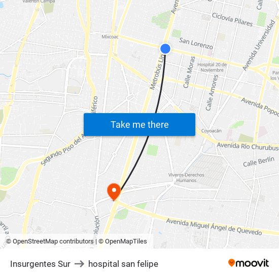 Insurgentes Sur to hospital san felipe map