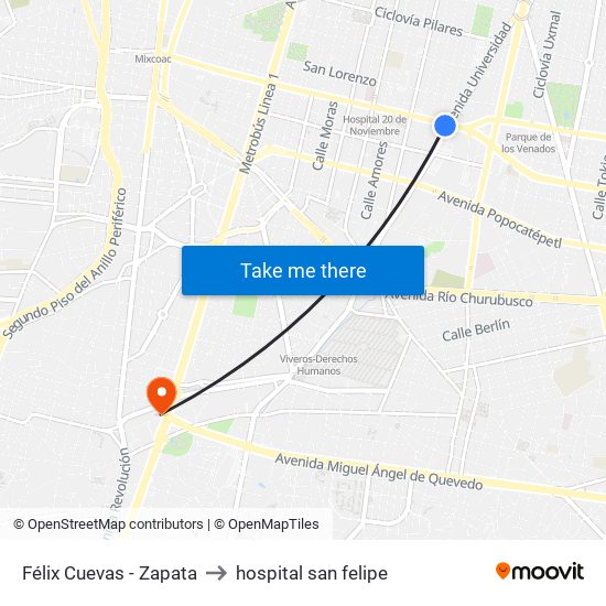 Félix Cuevas - Zapata to hospital san felipe map