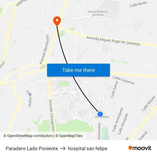 Paradero Lado Poniente to hospital san felipe map