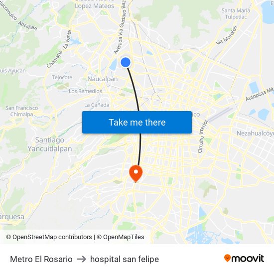 Metro El Rosario to hospital san felipe map