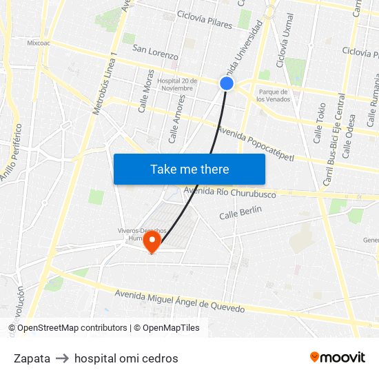 Zapata to hospital omi cedros map