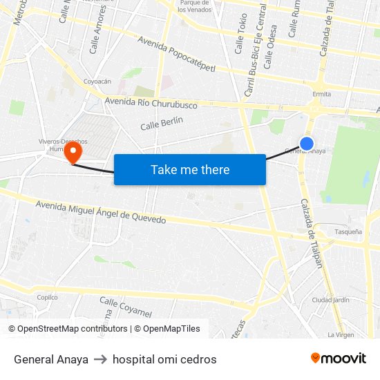 General Anaya to hospital omi cedros map