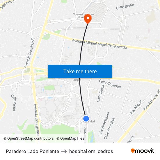 Paradero Lado Poniente to hospital omi cedros map