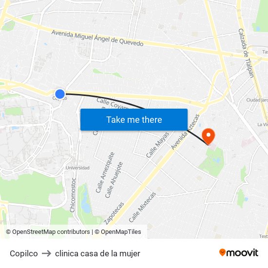 Copilco to clinica casa de la mujer map