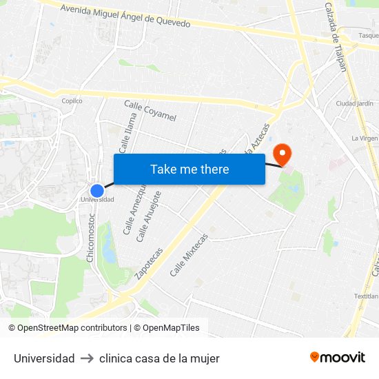 Universidad to clinica casa de la mujer map