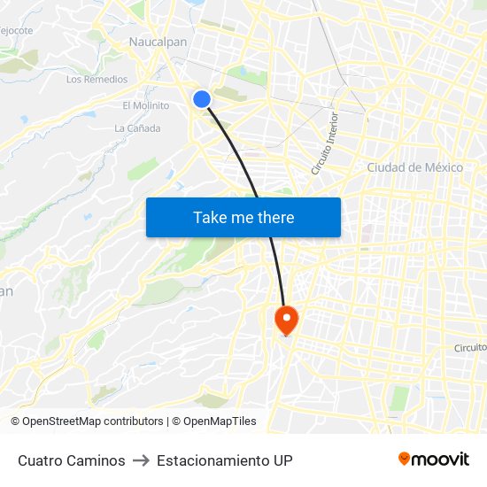 Cuatro Caminos to Estacionamiento UP map