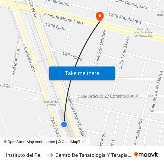 Instituto del Petróleo to Centro De Tanatologia Y Terapia De Duelo map