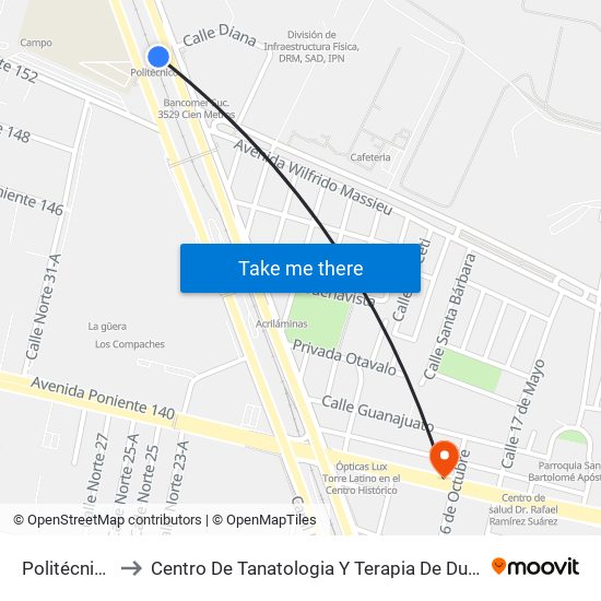 Politécnico to Centro De Tanatologia Y Terapia De Duelo map