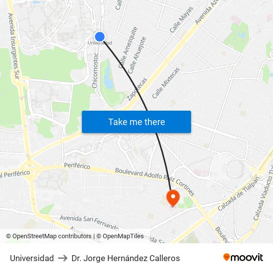 Universidad to Dr. Jorge Hernández Calleros map