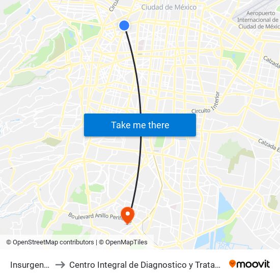 Insurgentes to Centro Integral de Diagnostico y Tratamiento map