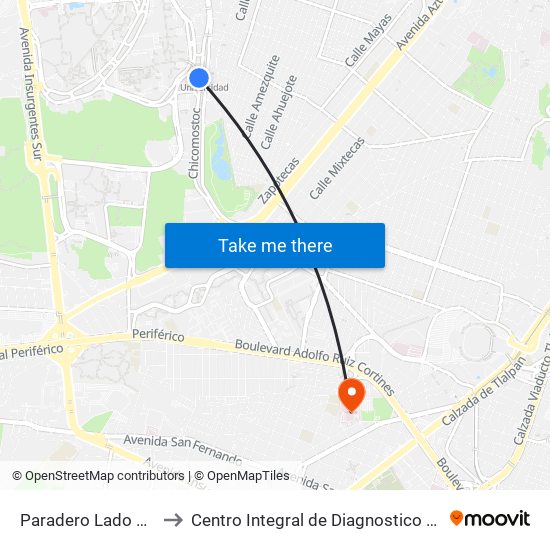 Paradero Lado Poniente to Centro Integral de Diagnostico y Tratamiento map