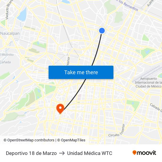 Deportivo 18 de Marzo to Unidad Médica WTC map