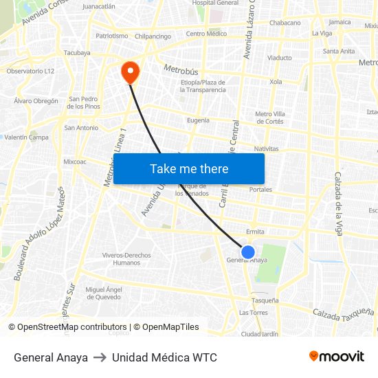 General Anaya to Unidad Médica WTC map