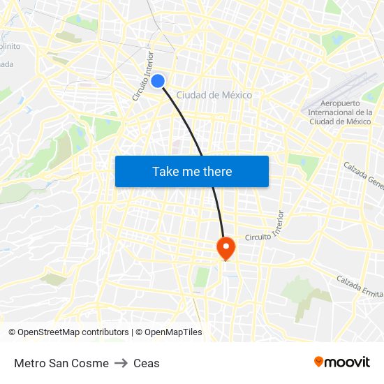 Metro San Cosme to Ceas map